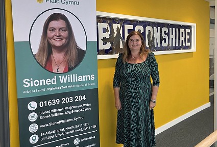Sioned gan faner naidlen gyda'i manylion cyswllt