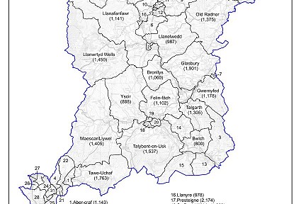 Map o Aberhonddu, Maesyfed a Chwm-tawetestun