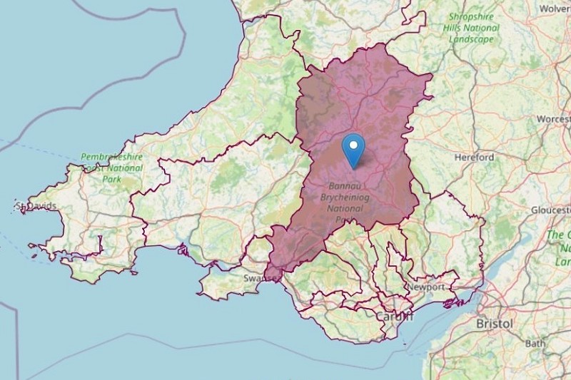 Map of South Wales with Brycheiniog Tawe Nedd highlighted