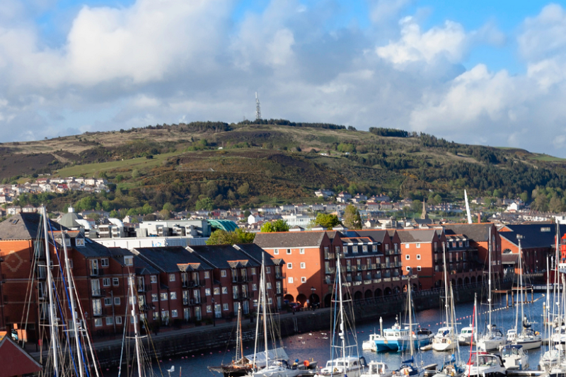 Kilvey Hill, Swansea marina in the foreground