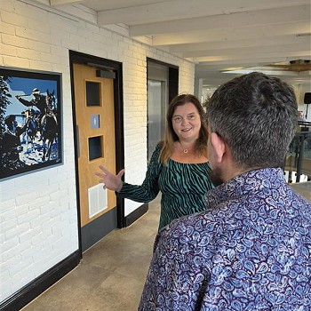 Sioned and Paul speaking about his art