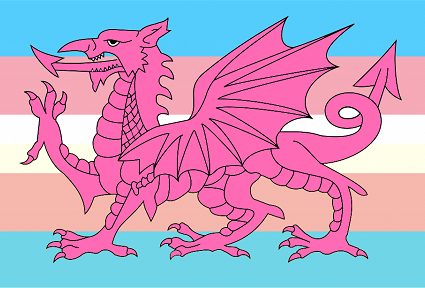 Welsh dragon flag with multicolour stripped background