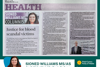 Toriadau newyddion o erthygl a gyhoeddwyd yn y Western Mail ddydd Llun 17 Mehefin 2024, ar gefndir gwyrdd