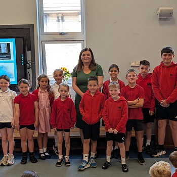 Sioned with school pupils